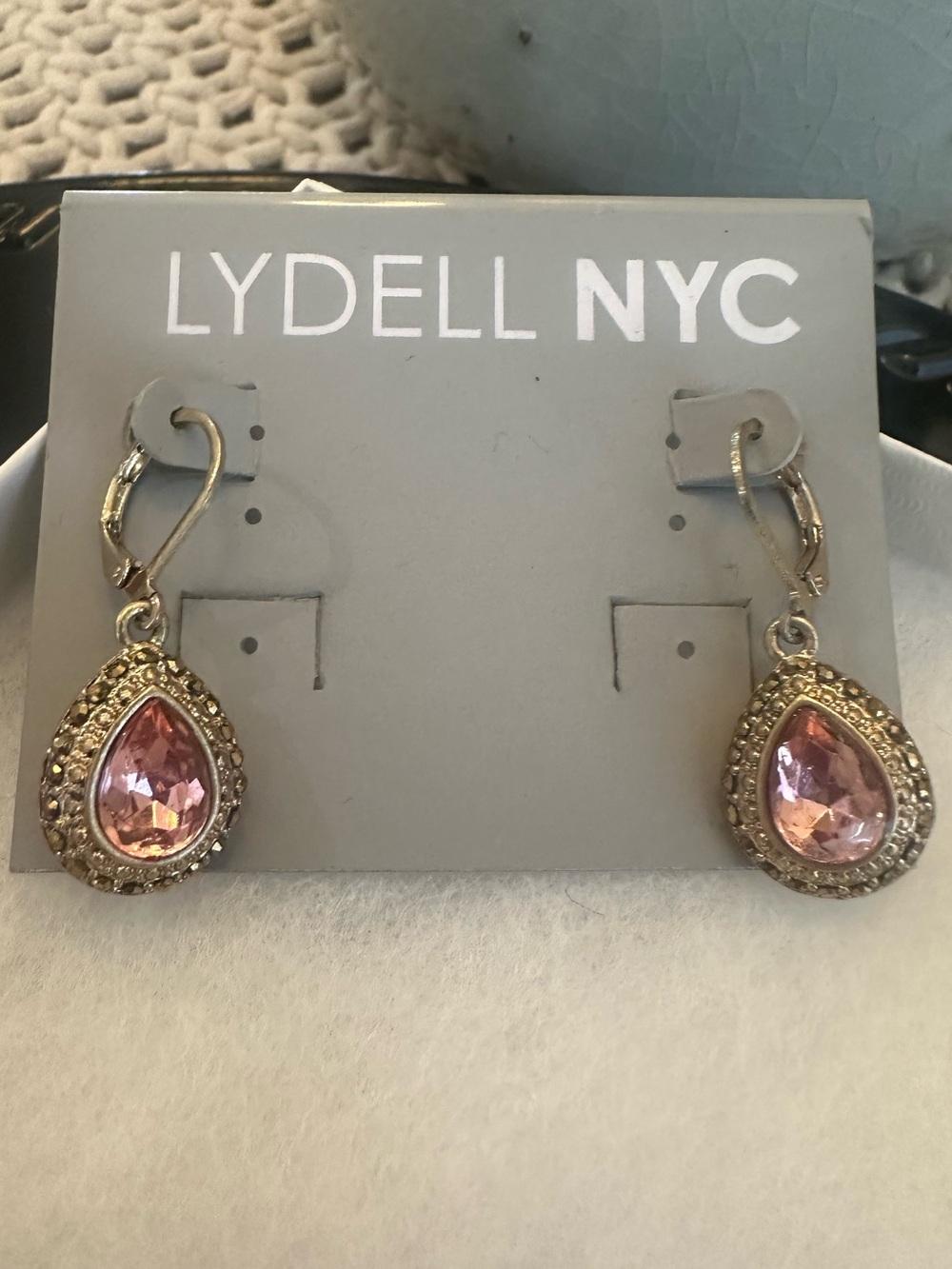 NWT Lydell NYC Gold-Tone Pink Crystal Teardrop Earrings